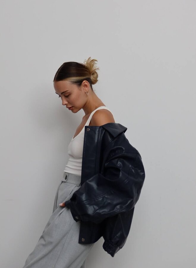 Oversized Bomber Jas Pu Zwart