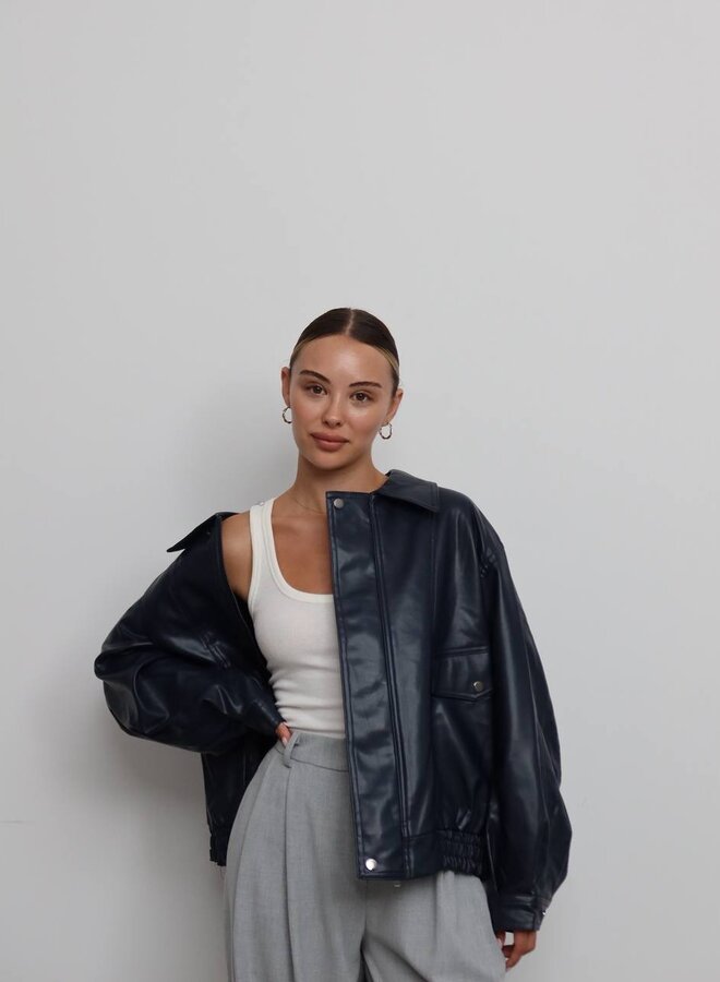 Oversized Bomber Jas Pu Zwart