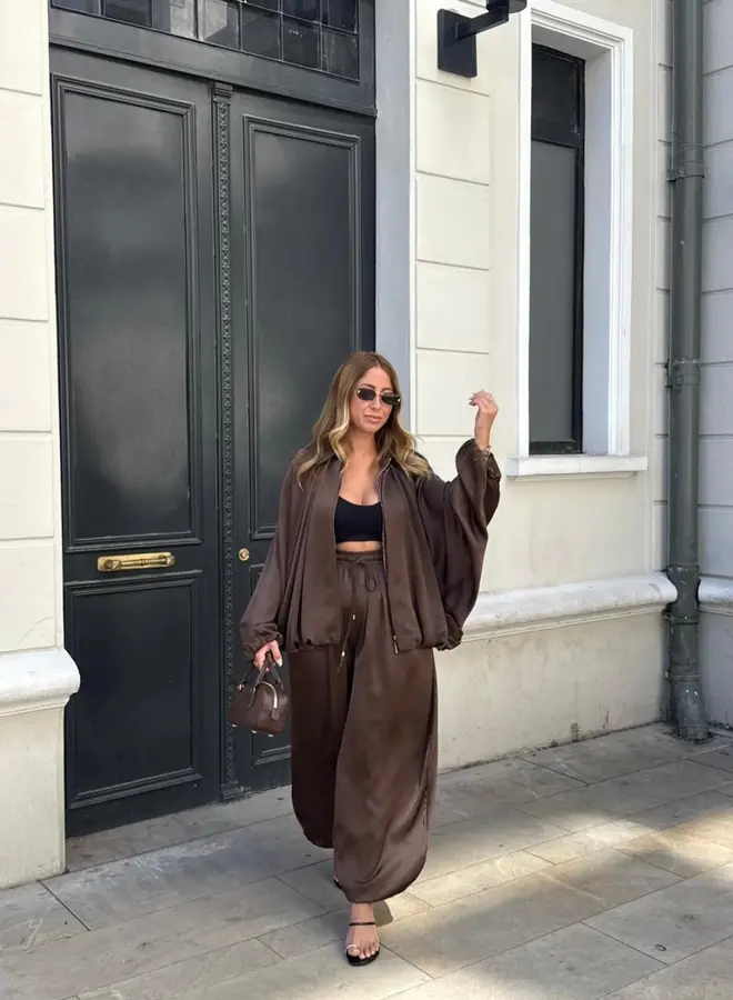 2 Delige Set Oversized Satin Bruin