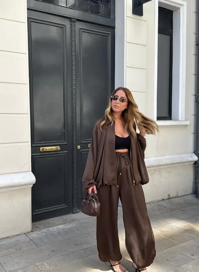 2 Delige Set Oversized Satin Bruin