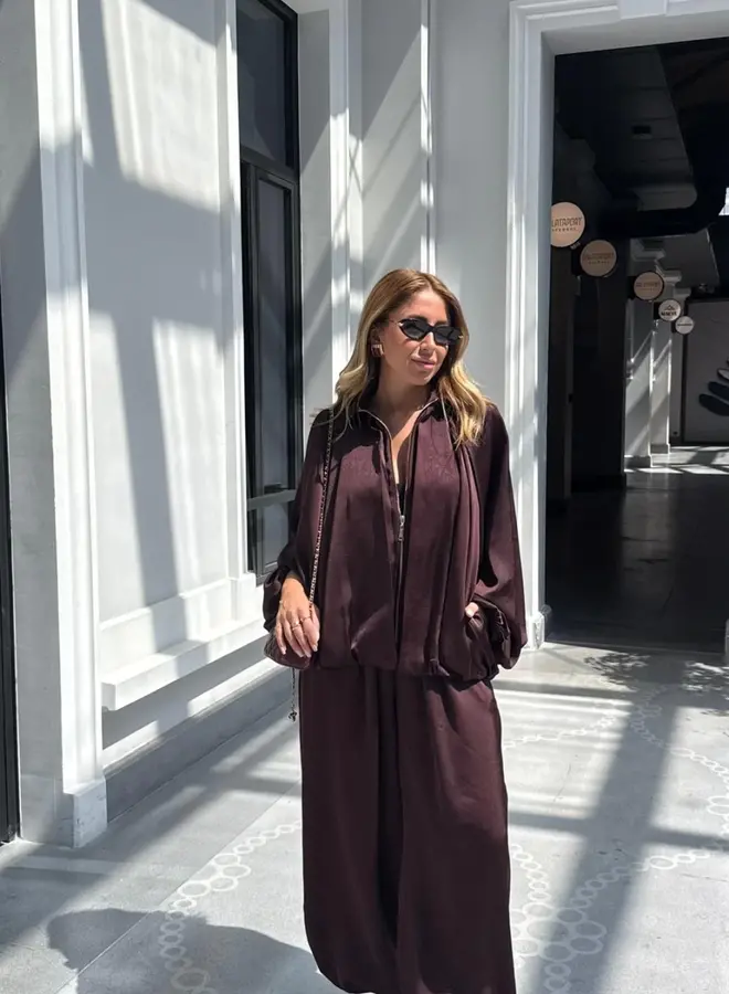 2 Delige Set Oversized Satin Burgundy
