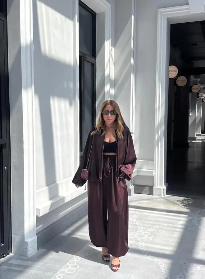 2 Delige Set Oversized Satin Burgundy