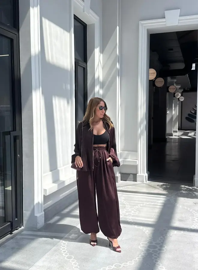 2 Delige Set Oversized Satin Burgundy