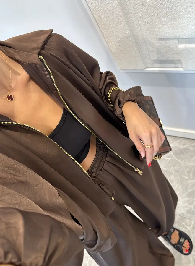 2 Delige Set Oversized Satin Bruin