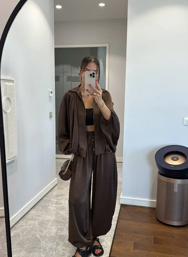 2 Delige Set Oversized Satin Bruin
