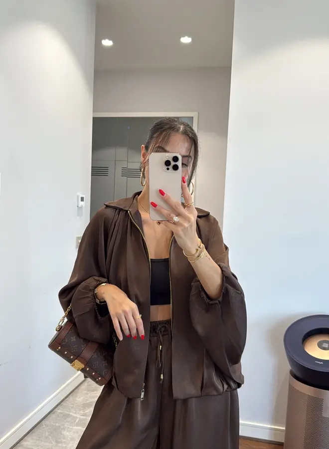 2 Delige Set Oversized Satin Bruin