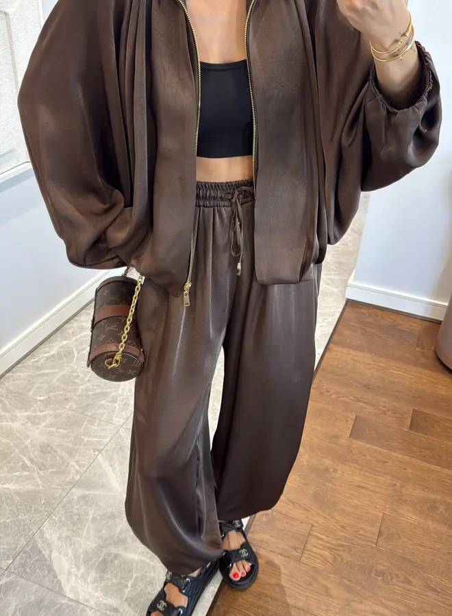 2 Delige Set Oversized Satin Bruin