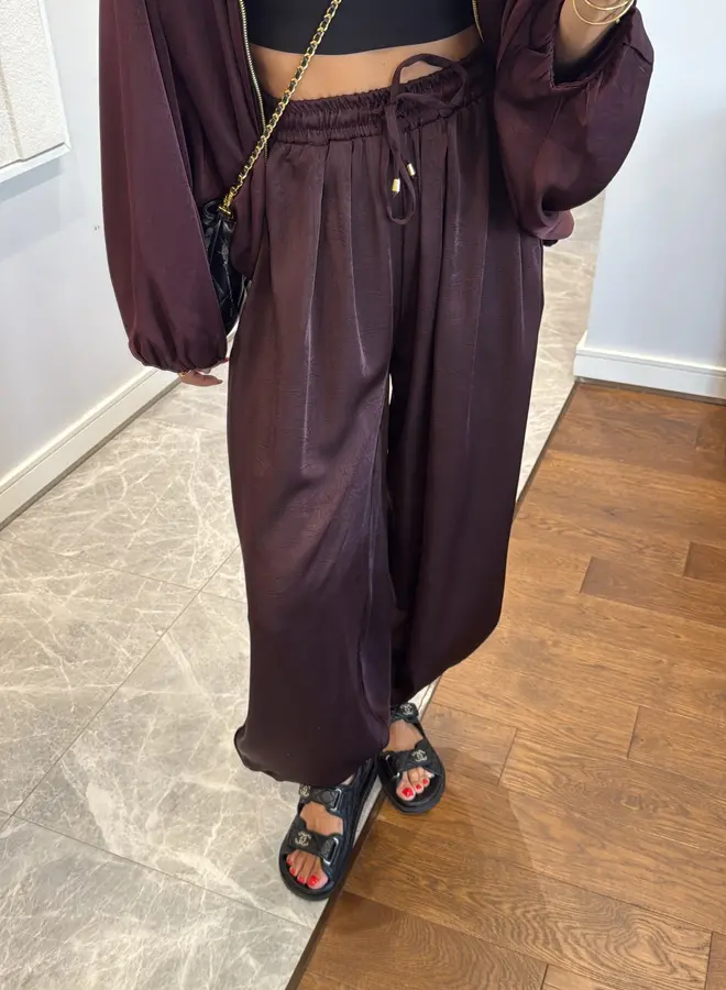 2 Delige Set Oversized Satin Burgundy