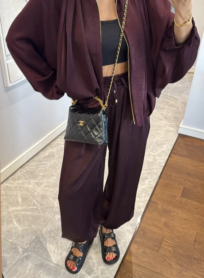2 Delige Set Oversized Satin Burgundy