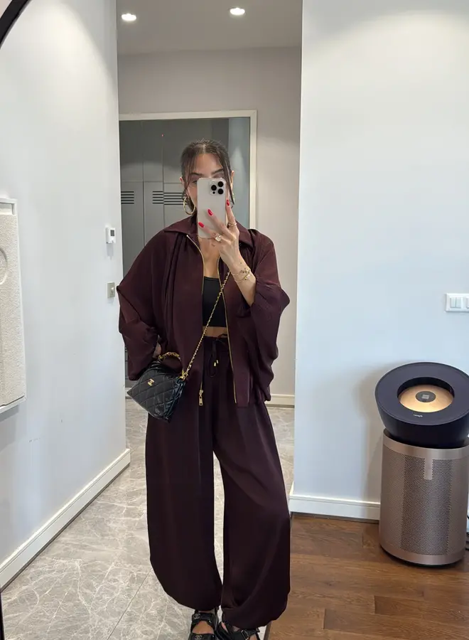 2 Delige Set Oversized Satin Burgundy
