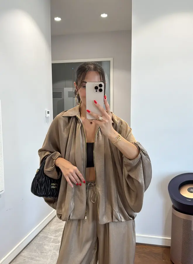 2 Delige Set Oversized Satin Beige/Taupe