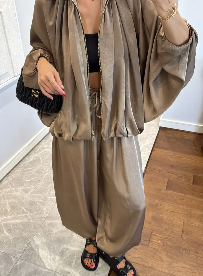 2 Delige Set Oversized Satin Beige/Taupe