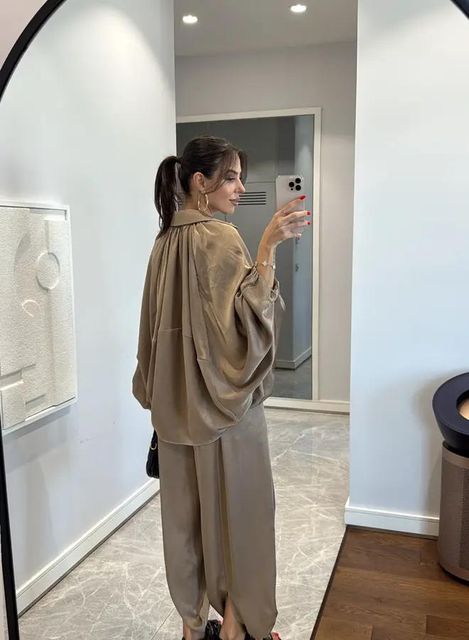2 Delige Set Oversized Satin Beige/Taupe