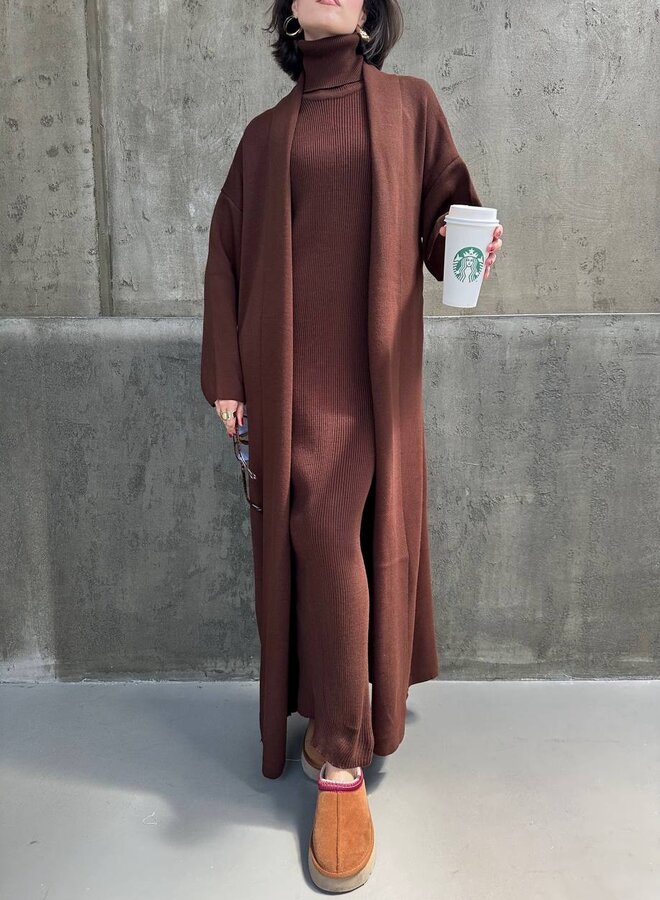2 Delige Set Maxi Jurk + Maxi Vest Bruin