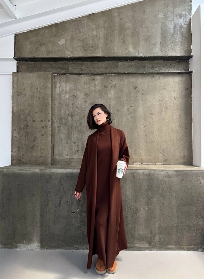 2 Delige Set Maxi Jurk + Maxi Vest Bruin