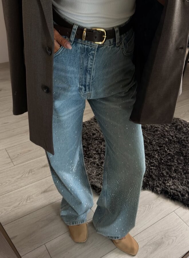 Wide-Leg Jeans Subtile Strass