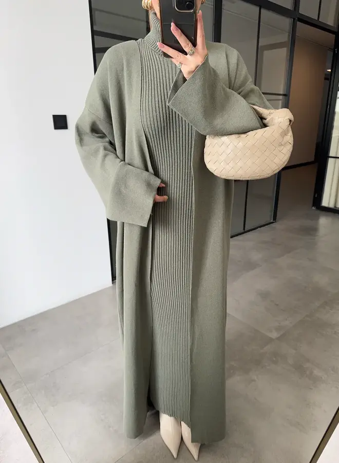 2 Delige Set Maxi Jurk + Maxi Vest Groen