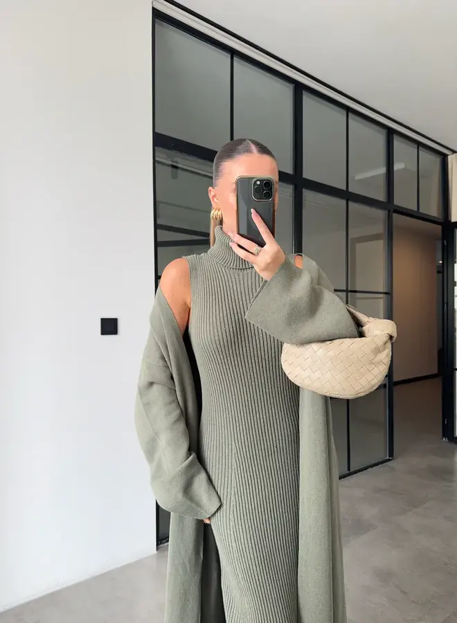 2 Delige Set Maxi Jurk + Maxi Vest Groen