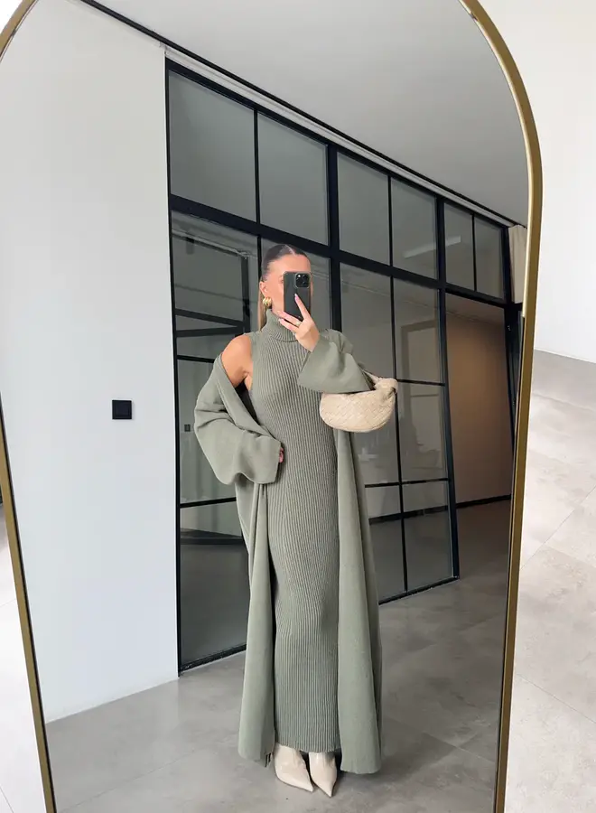 2 Delige Set Maxi Jurk + Maxi Vest Groen