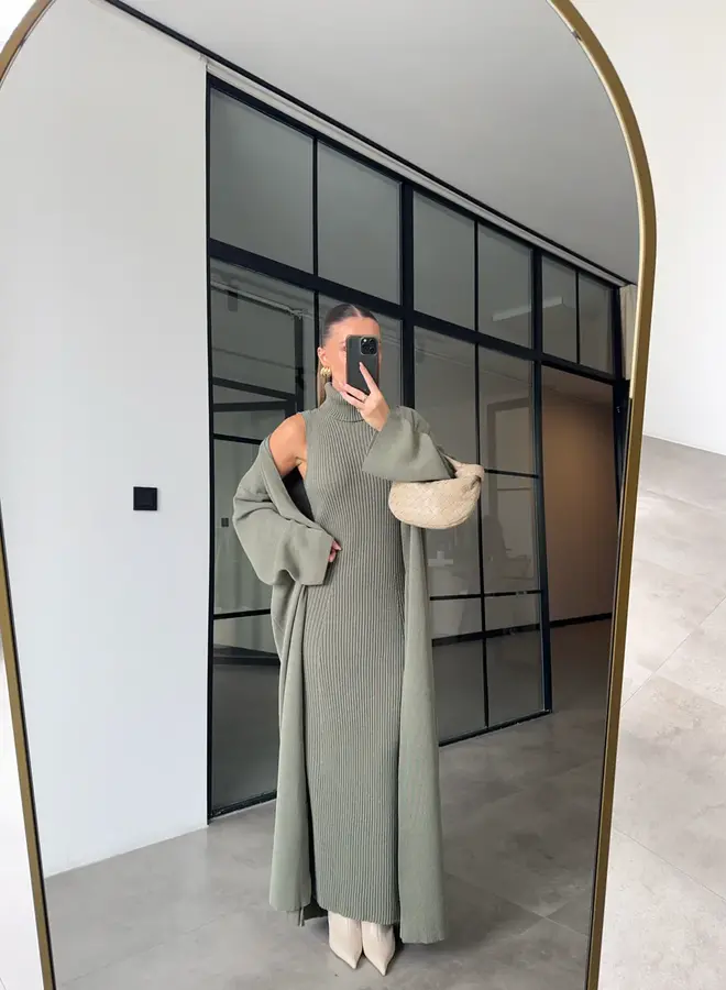 2 Delige Set Maxi Jurk + Maxi Vest Groen