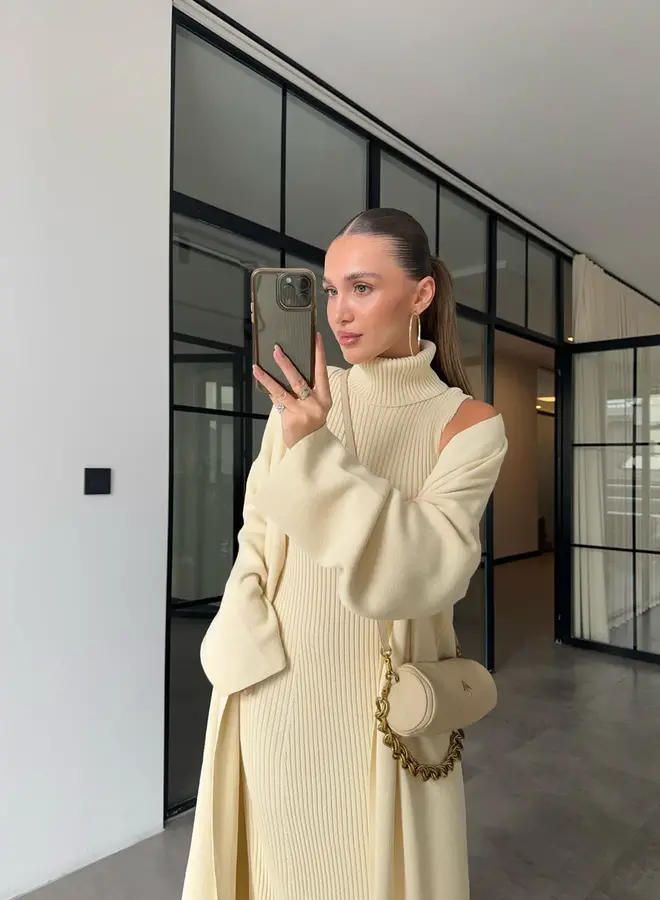 2 Delige Set Maxi Jurk + Maxi Vest Off White