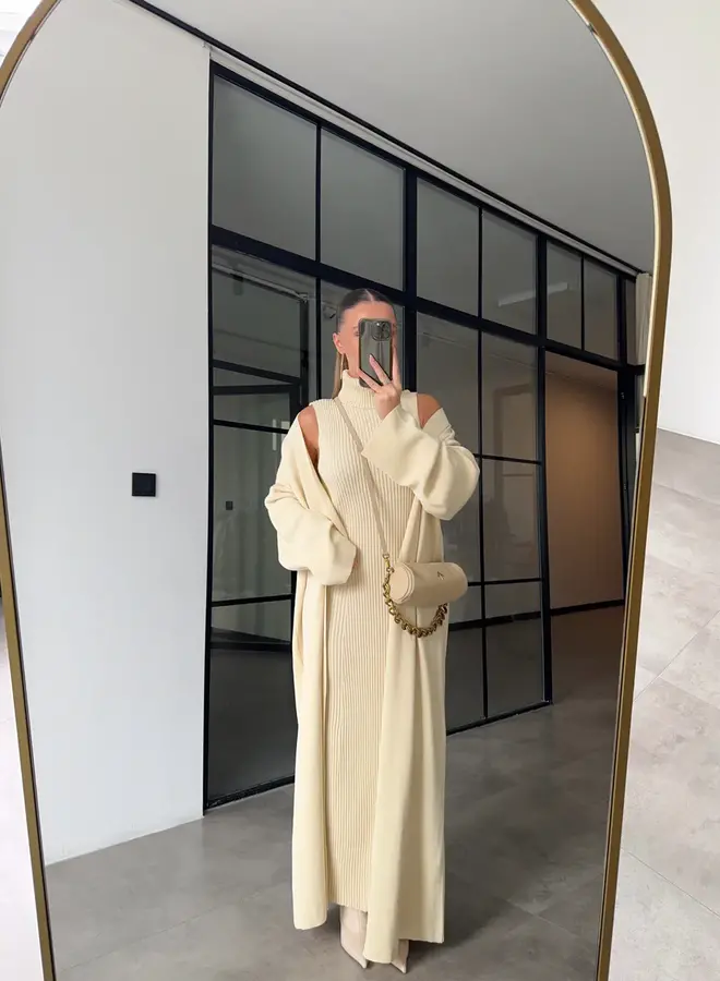 2 Delige Set Maxi Jurk + Maxi Vest Off White