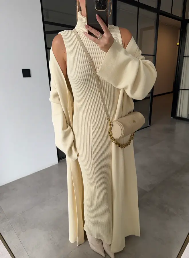 2 Delige Set Maxi Jurk + Maxi Vest Off White