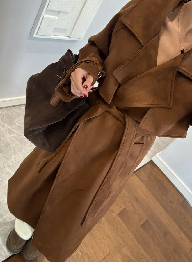 Mantel Jas Suéde Donker Bruin