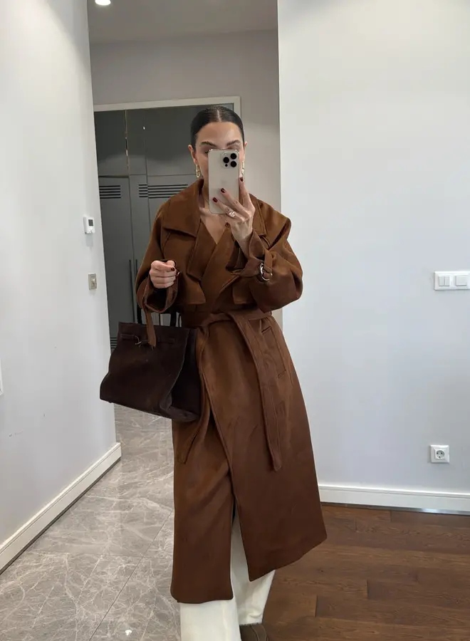 Mantel Jas Suéde Donker Bruin