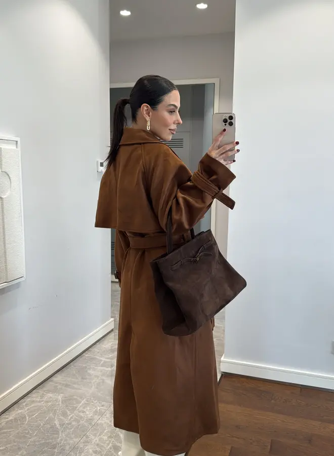 Mantel Jas Suéde Donker Bruin