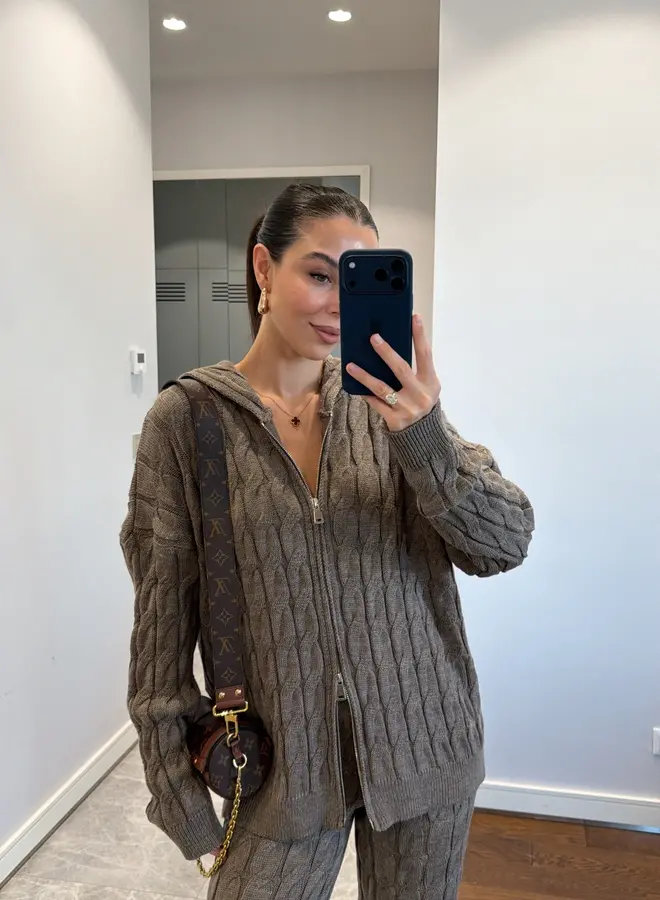 2 Delige Set Knitted Cable Bruin
