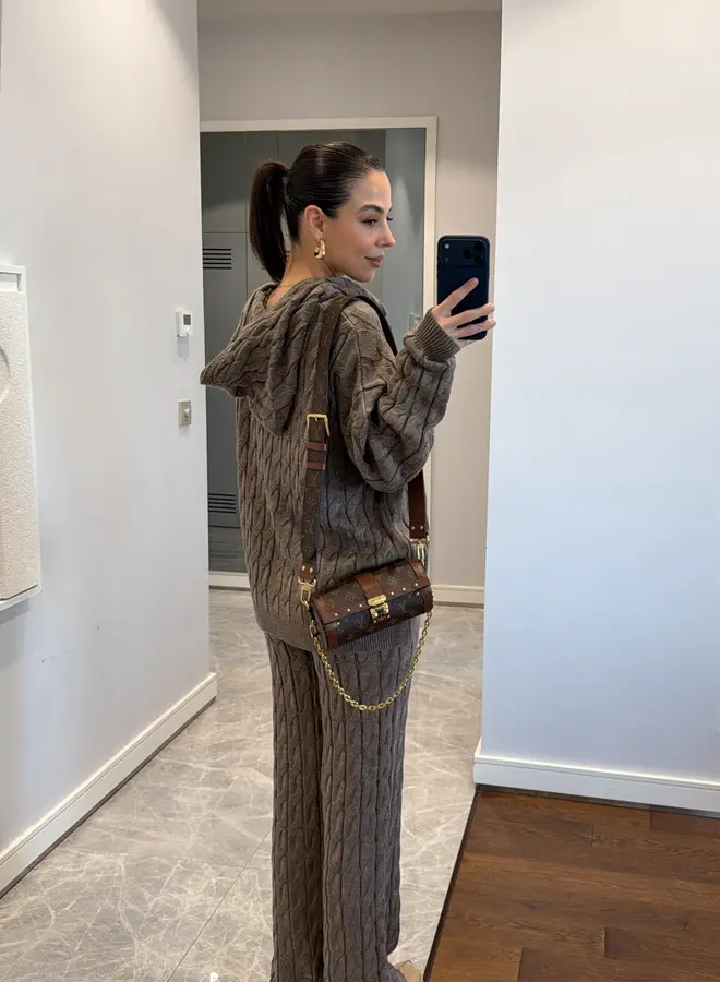 2 Delige Set Knitted Cable Bruin