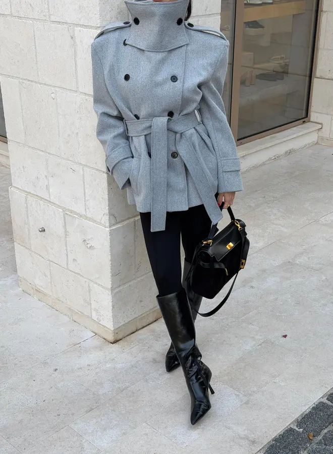 Korte Mantel Jas Olivia Grijs