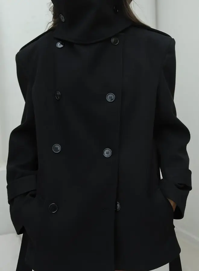 Korte Mantel Jas Olivia Zwart