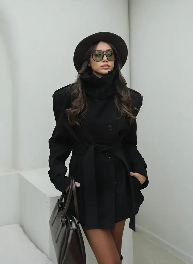 Korte Mantel Jas Olivia Zwart