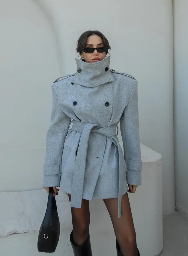 Korte Mantel Jas Olivia Grijs