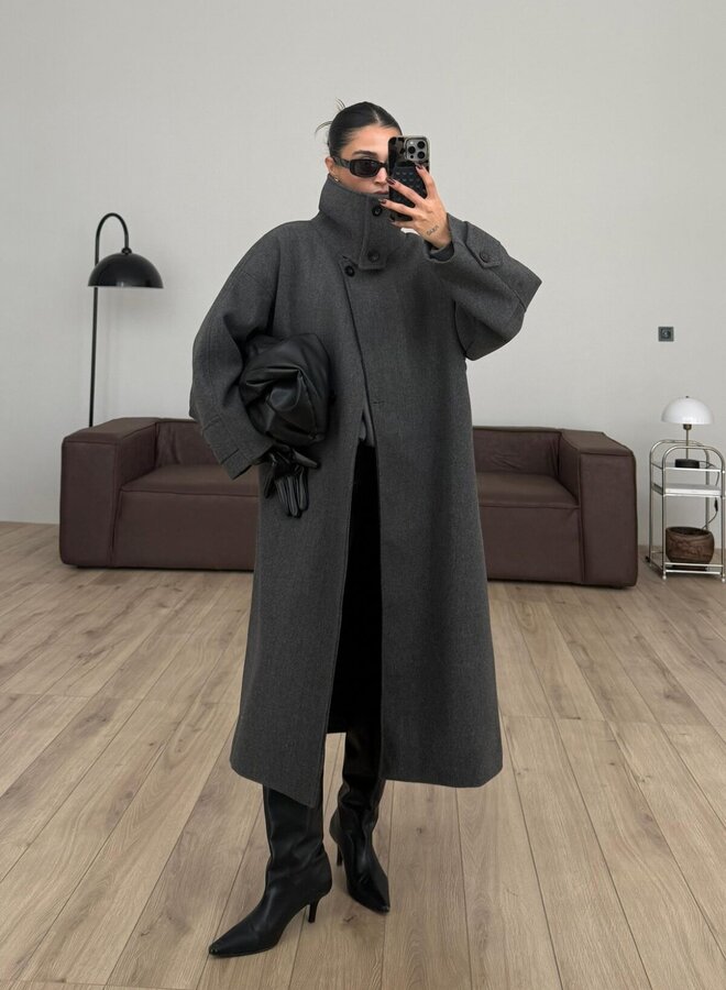 Lange Mantel Jas Olivia Antraciet