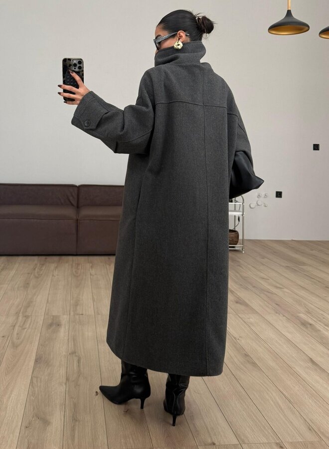 Lange Mantel Jas Olivia Antraciet
