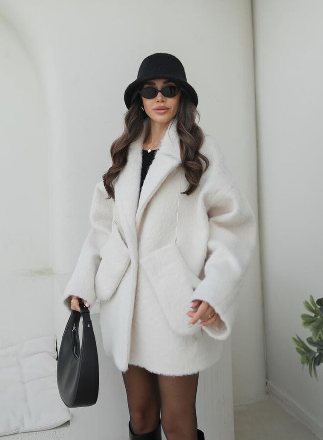 Furry Jas Met Mittens Ecru