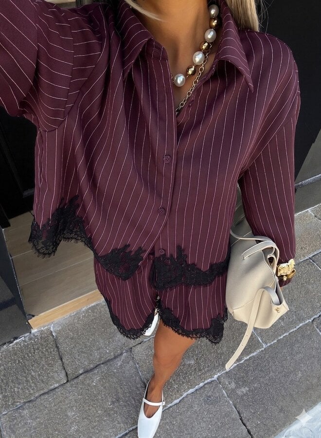 2 Delig Setje Bordeaux Lace Stripe