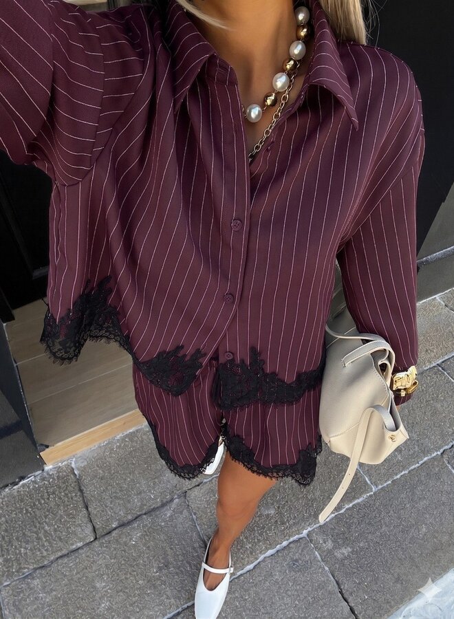 2 Delig Setje Bordeaux Lace Stripe