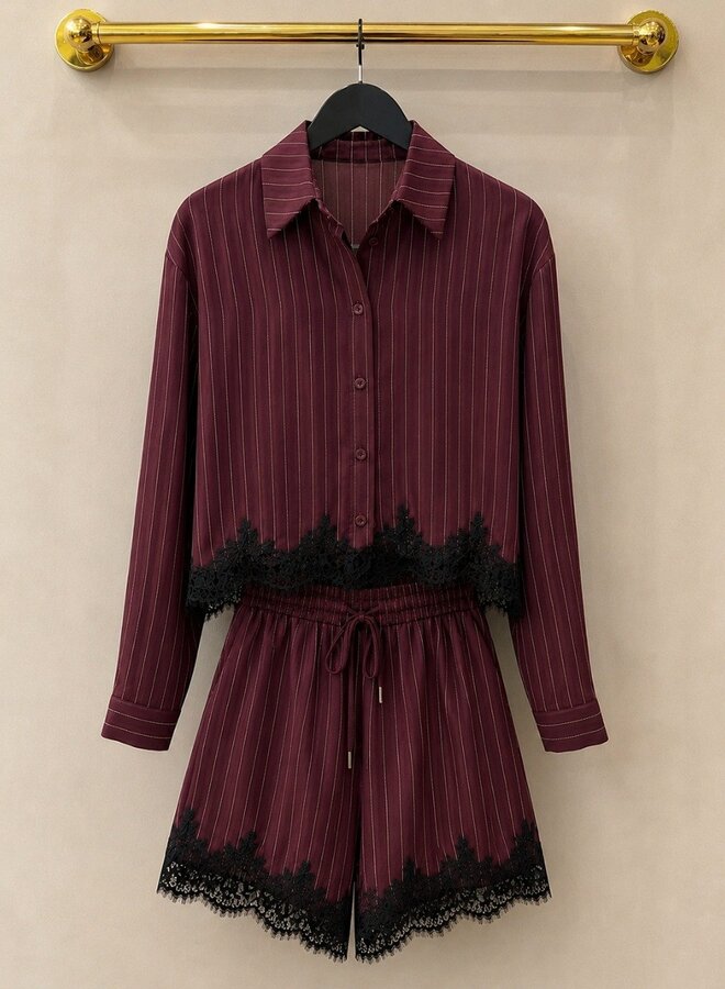 2 Delig Setje Bordeaux Lace Stripe