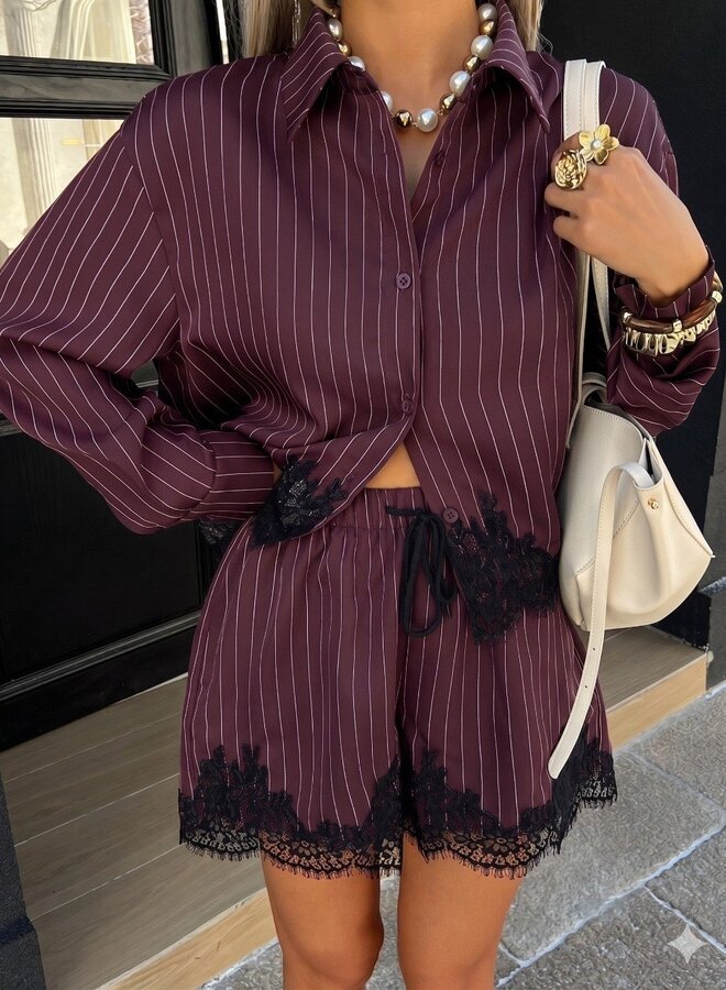 2 Delig Setje Bordeaux Lace Stripe