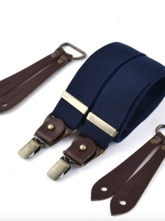 Bertelles Selvedge wide braces with buffalo leather - Navy