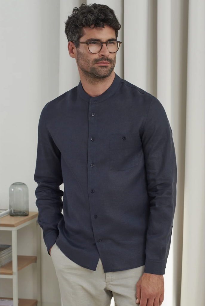 About Companions Nathan Shirt Navy Pure Linen
