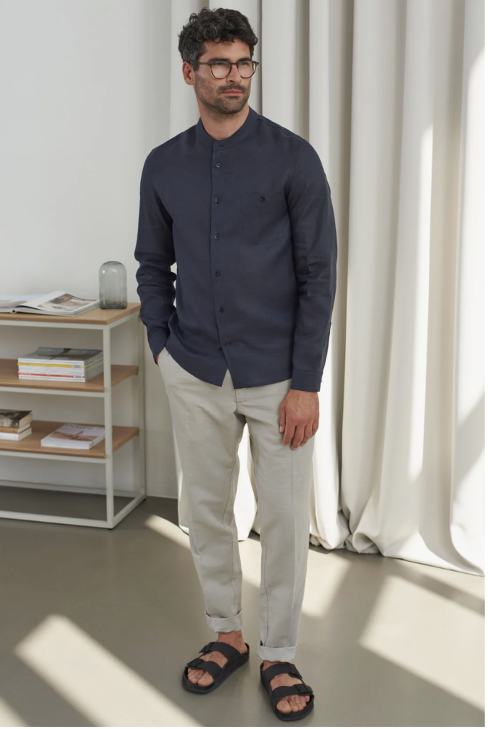 About Companions Nathan Shirt Navy Pure Linen