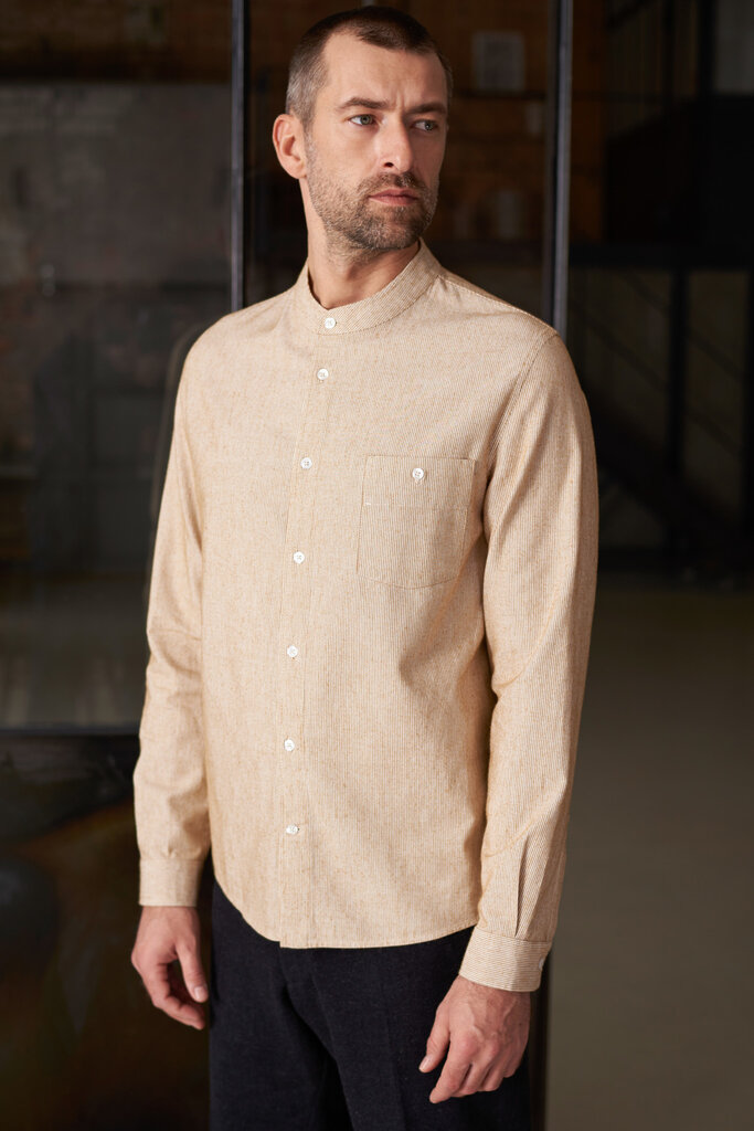 About Companions Nathan shirt eco brushed striped golden brown