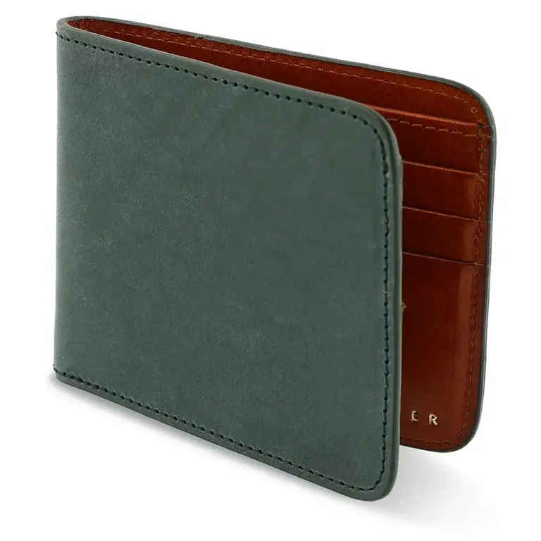 Escuyer Leather Billfold Wallet - Green/Cognac