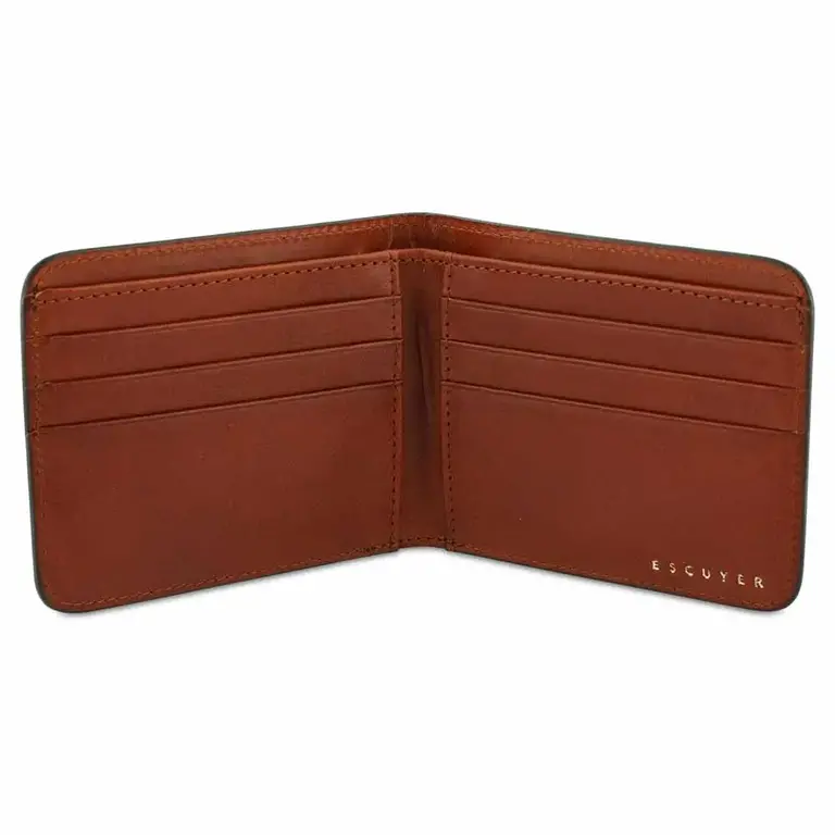 Escuyer Leather Billfold Wallet - Green/Cognac