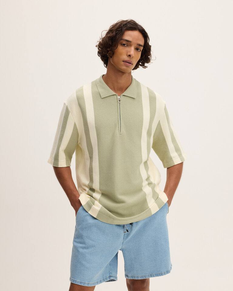 The Good People Palude Polo with Off White and  Green stripes
